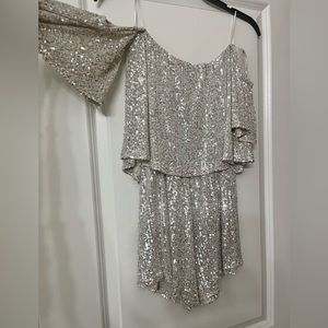 Sequin off shoulder Romper. I only worn once on my bachelorette trip.